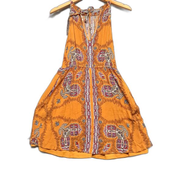 LOVE FIRE Aztec Print Sleeveless Dress Yellow Strappy Lined Keyhole Size M - Picture 8 of 9